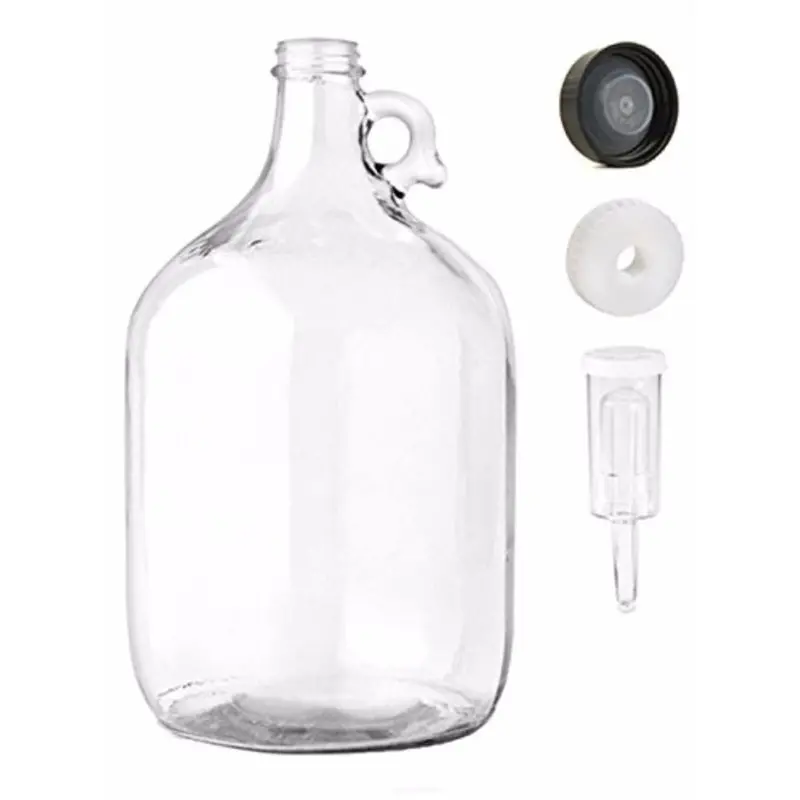 1-Gallon Clear Glass Carboy Fermenter – Pack Of Four With 3-Piece Airlock & Black Plastic Lid 1