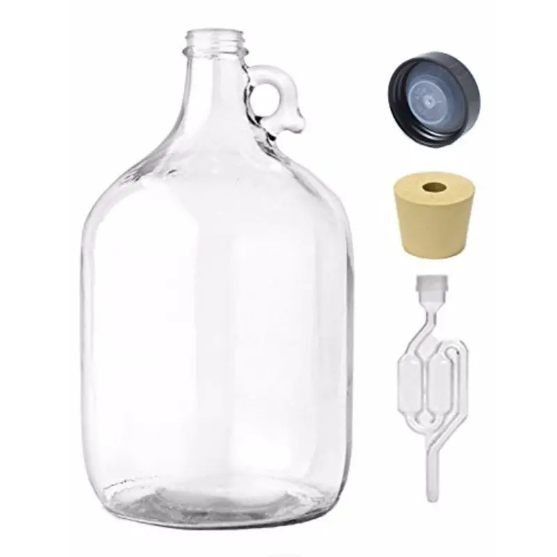 1-Gallon Clear Glass Carboy Fermenter – Pack Of Four With S-Type Airlock, #6.5 Rubber Bung, And Black Screw Cap 1