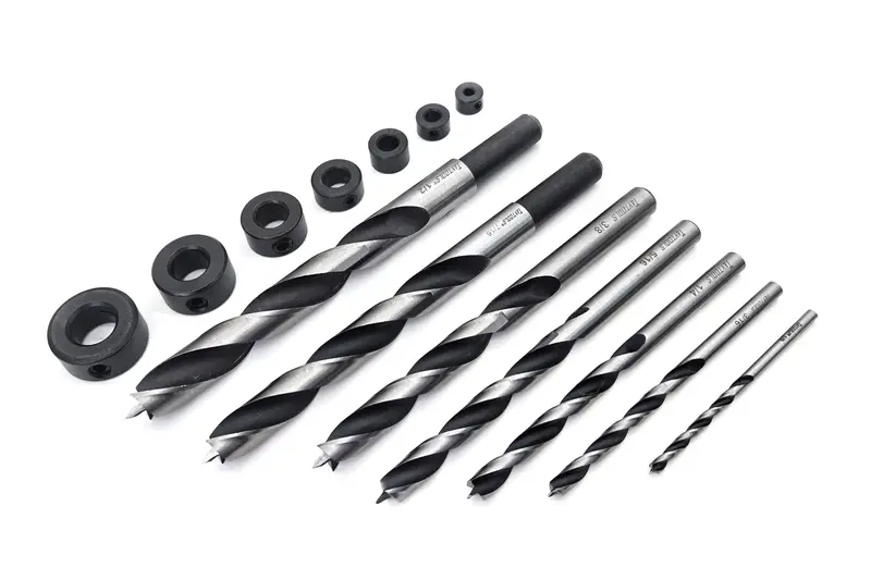 14-Piece Brad Point Drill Bit Set With Depth Stop Collars – 1/8" To 1/2" Range, C70 Steel 1