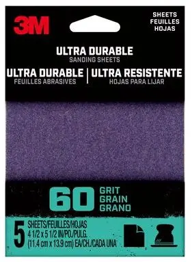 3M Ultra Durable 1/4-Sheet Sandpaper Pack: 4.5" X 5.5", 5 Sheets, Grits 60–320 1