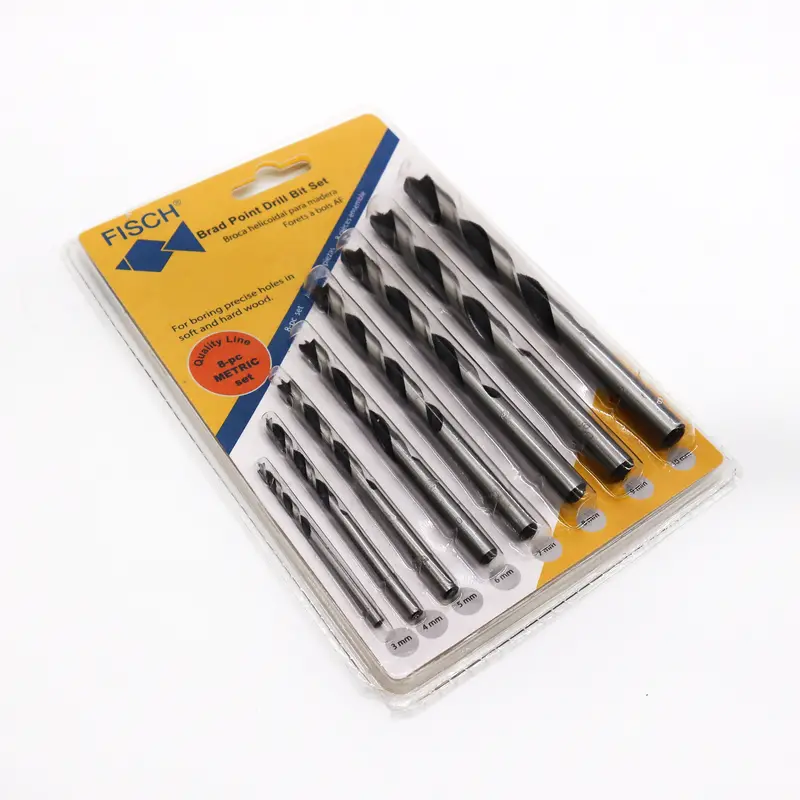 8-Piece Fisch Metric Brad Point Drill Bit Set – Chrome Vanadium Steel, 3Mm–10Mm, Clamshell Packaging 1