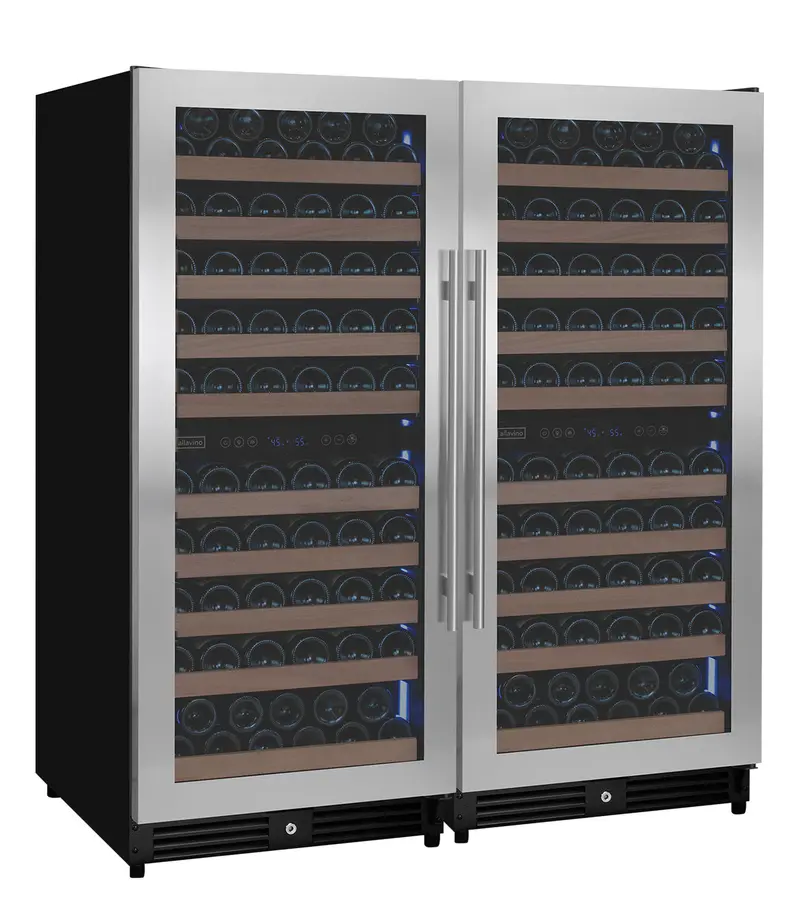 Allavino 238-Bottle Four-Zone 55-Inch Tall Side-By-Side Wine Cooler – Stainless Steel Build 1