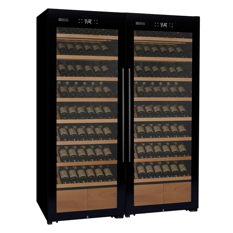 Allavino 496-Bottle Dual-Zone Freestanding Side-By-Side Wine Vault – Black Glass Door With Display Shelving 1