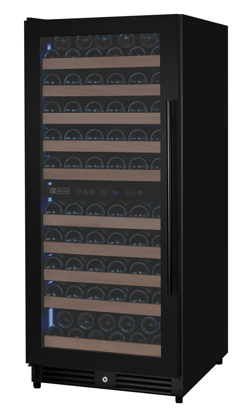 Allavino Reserva 119-Bottle Dual-Zone 55-Inch Semi-Tall Wine Cooler – Black Metal Cabinet, Left-Hinge 1