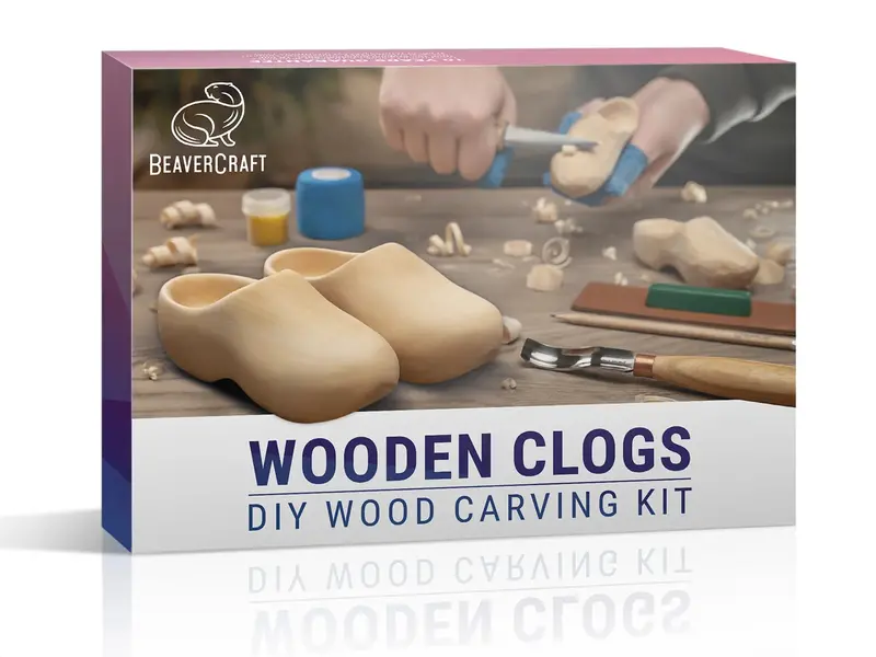 Beavercraft Diy10 Wooden Clogs Woodcarving Project Kit 1