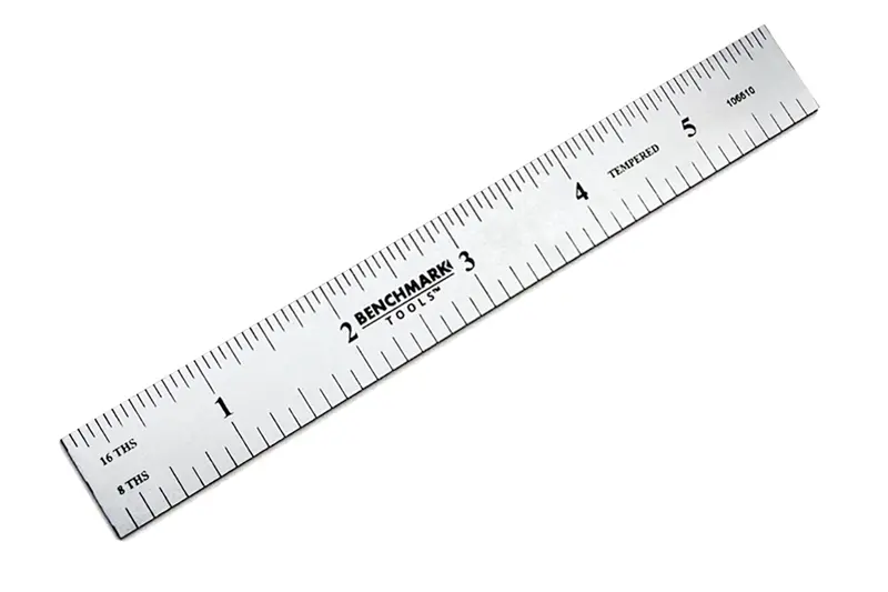 Benchmark Satin Chrome Woodworking Ruler — Precision Dual Graduation (1/8" & 1/16") 1