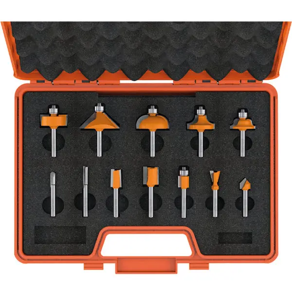 Cmt 12-Piece Router Bit Set – Versatile Carbide-Tipped Collection With 1/4" Shanks (Carrying Case) 1