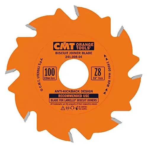 Cmt 4" High-Performance Biscuit Blade – 8-Tooth Ptfe-Coated Design For Dense Hardwoods 1