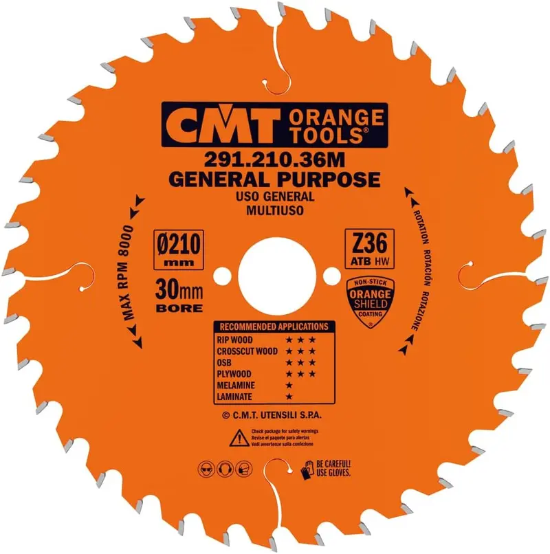 Cmt General Purpose Ripping Blade For Festool – 210Mm, 36-Tooth Atb Grind, 15° Hook Angle, 30Mm Arbor 1
