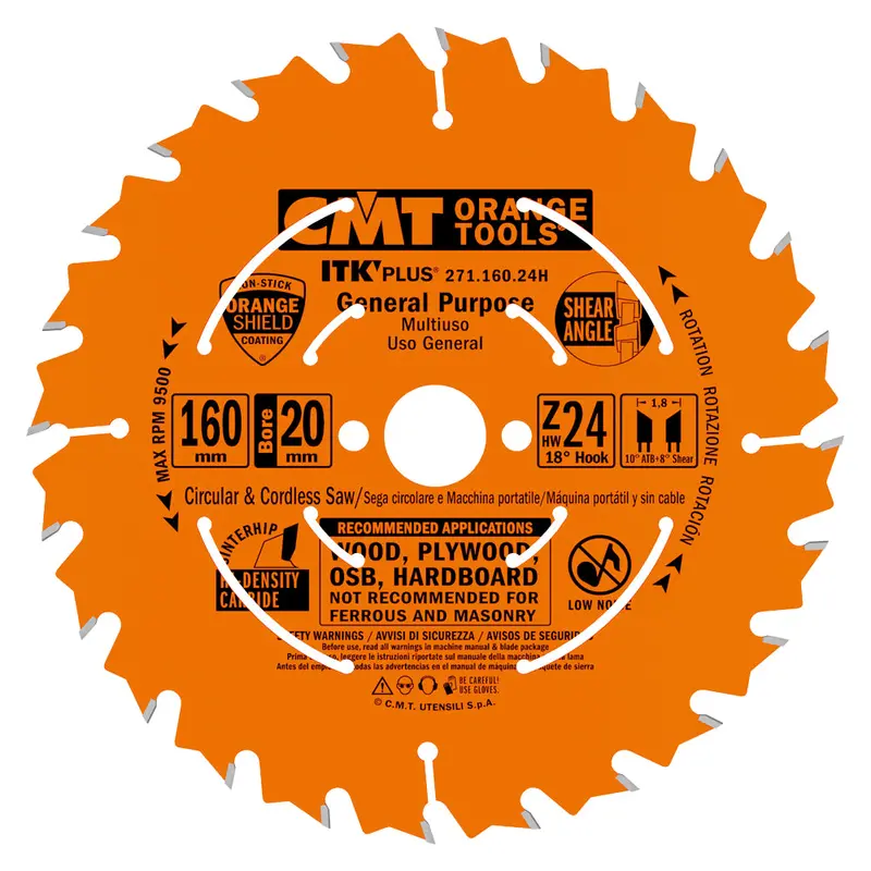 Cmt Itk Plus Festool-Compatible Track Saw Blade – 160Mm, 24T, Atb Grind, Ptfe-Coated 1