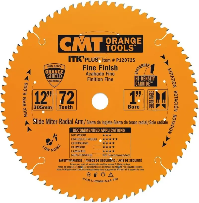 Cmt Itk Plus P12072S 12" Fine-Finish Saw Blade With Shear Geometry — 72-Tooth Atb, 0.102" Kerf 1