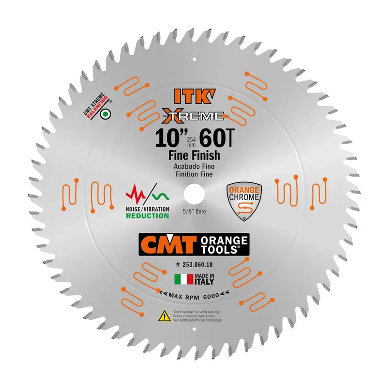 Cmt Itk Xtreme Orange Chrome 10-Inch Thin-Kerf Crosscut Blade — 60-Teeth Atb For Fine Finishes (Model 253.060.10) 1
