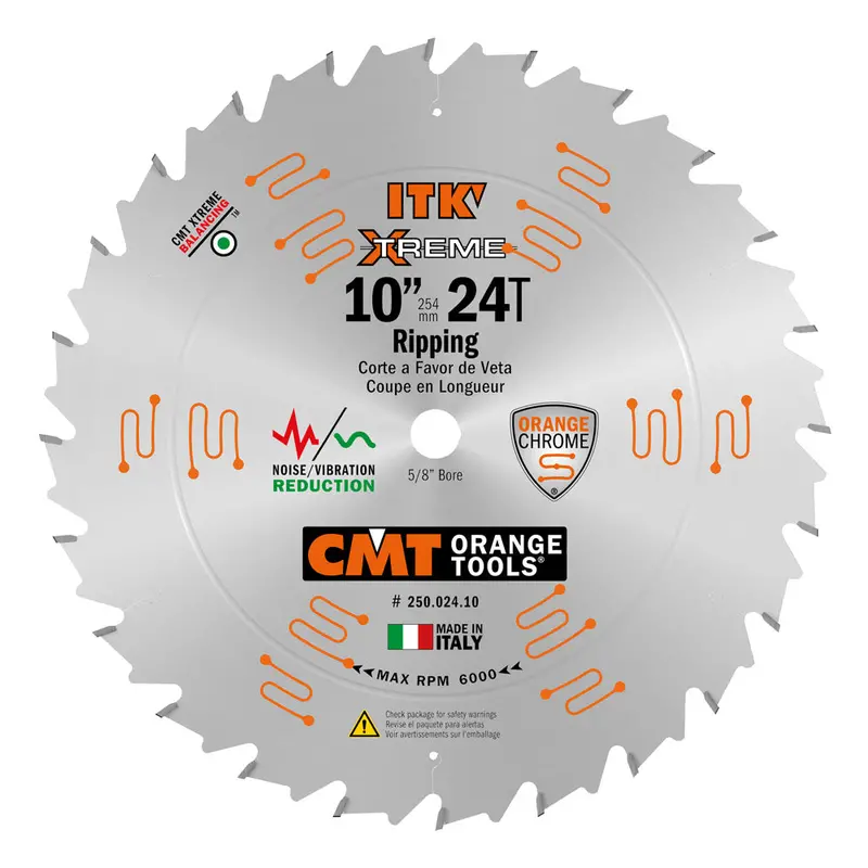 Cmt Itk Xtreme Orange Chrome 10" Thin-Kerf Ripping Blade – 24T Atb Design, 0.102" Kerf 1