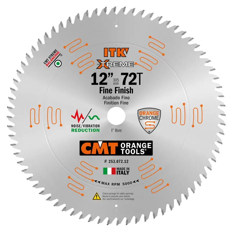 Cmt Itk Xtreme Orange Chrome Crosscut Blade – 12", 72-Tooth Atb, Fine Finish Cut 1
