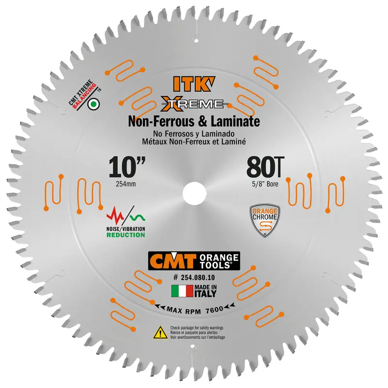 Cmt Itk Xtreme Orange Chrome Thin-Kerf 10" Non-Ferrous & Laminate Saw Blade – 80T Tcg, 0.110" Kerf 1