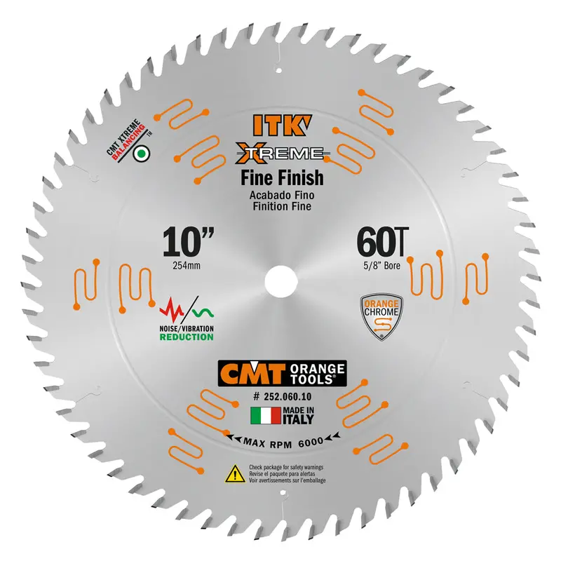 Cmt Itk Xtreme Orange Chrome Thin-Kerf Crosscut Blade – 10", 60T, Atb Grind, 0.102" Kerf (252.060.10) 1