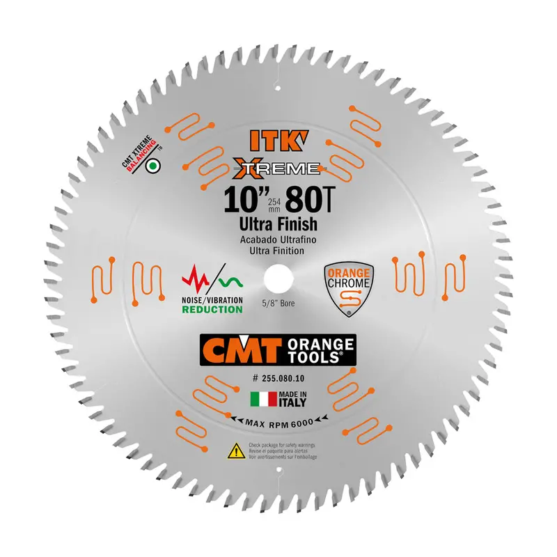 Cmt Itk Xtreme Orange Chrome Thin-Kerf Crosscut Blade – 10", 80T, Hi-Atb, 0.102" Kerf 1