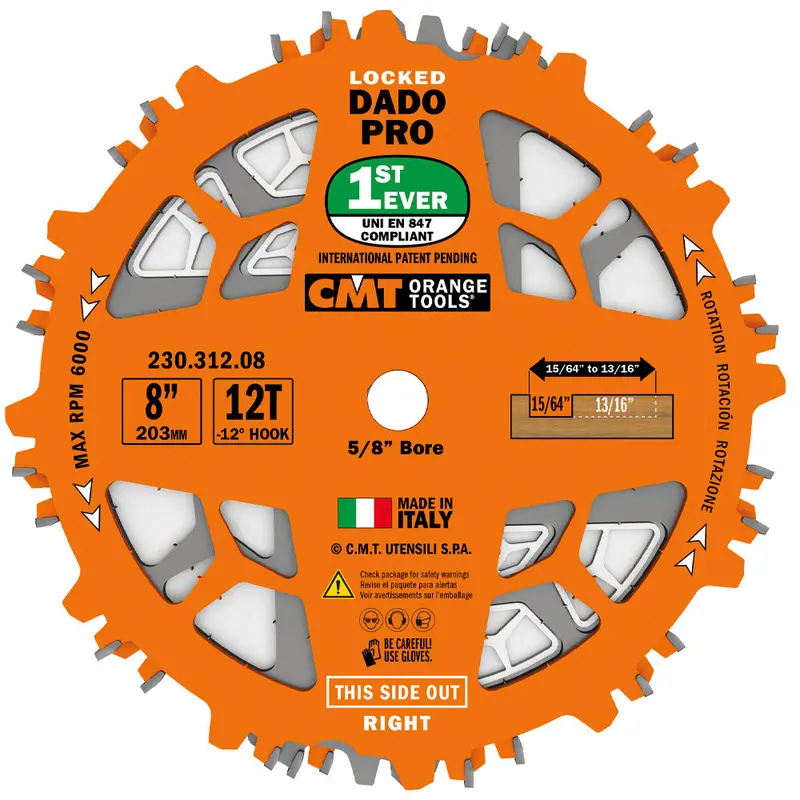 Cmt Orange 8-Inch Locked Dado Blade Set – Ftg+Atb Grind, 12-Tooth, Precision Kerf (230.312.08) 1