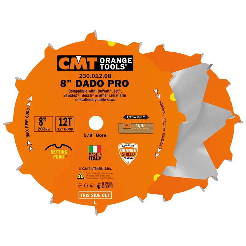 Cmt Orange 8" Precision Dado Blade Set – 12T Ftg+Atb, 0.125" Kerf 1