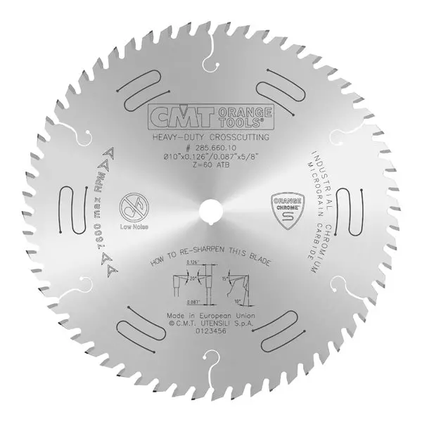 Cmt Orange Chrome 10" Full-Kerf Crosscut Blade – 60T Atb Design, 0.126" Kerf 1