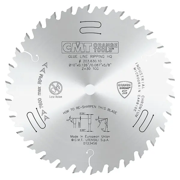 Cmt Orange Chrome 10" Heavy-Duty Glue-Joint Rip Saw Blade — 30-Tooth Tcg, 0.126" Kerf 1