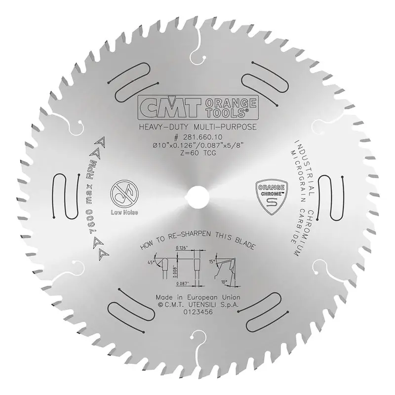 Cmt Orange Chrome 10" Multi-Purpose Crosscut Saw Blade — 60-Tooth Tcg, Full-Kerf Design 1