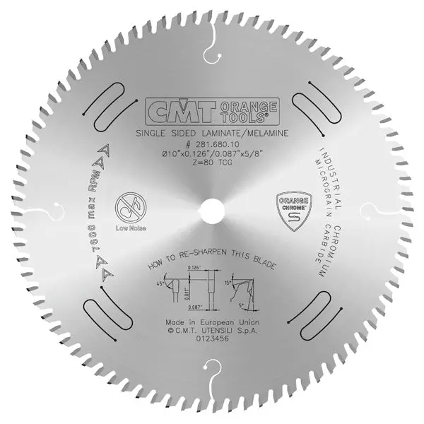 Cmt Orange Chrome 10" Single-Sided Laminate/Melamine Crosscut Blade — 80-Tooth Tcg 1