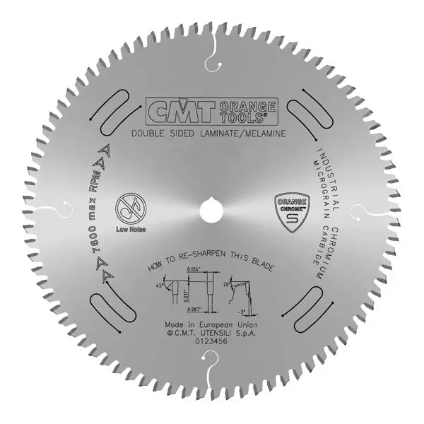 Cmt Orange Chrome 12" Double-Sided Laminate/Melamine Crosscut Blade — 96-Tooth Tcg 1