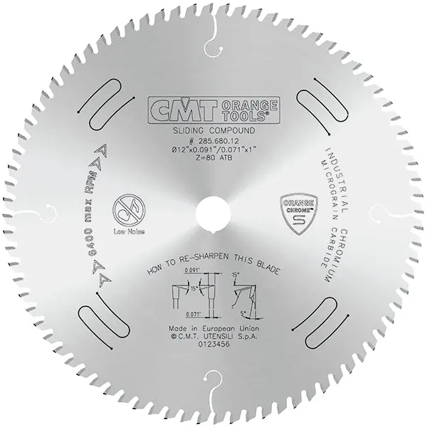 Cmt Orange Chrome 12" Thin-Kerf Sliding Compound Crosscut Blade – 80T Atb, 0.091" Kerf 1