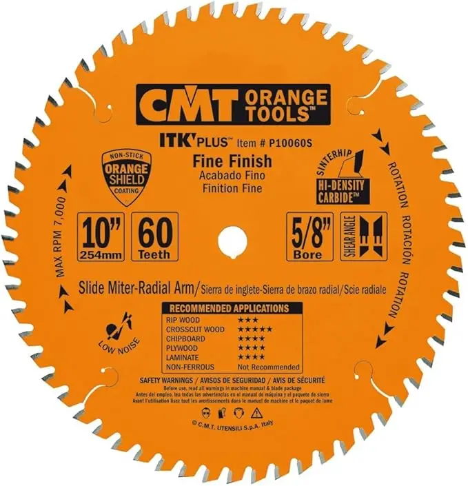 Cmt P10060S 10" Ptfe-Coated Carbide Fine-Finish Saw Blade — 60-Tooth Atb Grind, 0.094" Kerf 1