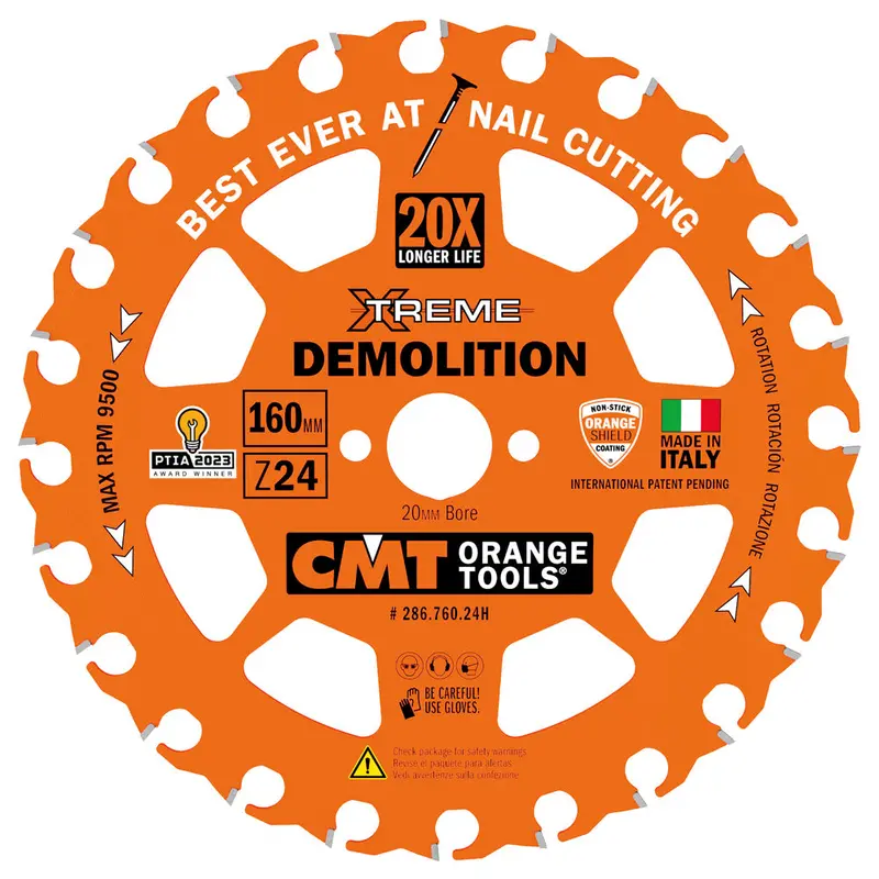Cmt Xtreme Demolition Saw Blade For Festool Track Saws – 160Mm Diameter, 24-Tooth Carbide Design, 20Mm Arbor 1