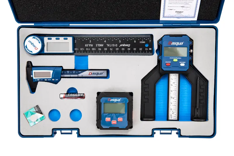 Dasqua 4-Tool Digital Measuring Bundle: Protractor, Level Box, Depth Gauge & 3-Inch Caliper (Model 8300-0095) 1