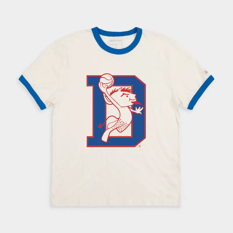 Depaul Blue Demons Retro Basketball Tee – Dunking Mascot Ringer 1
