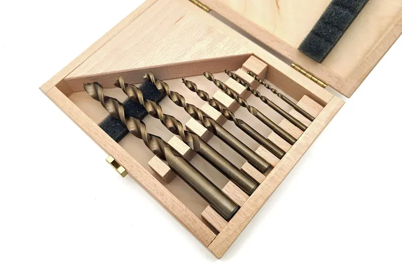 Famag 7-Piece Hss Brad Point Drill Bit Set — Metric Sizes 3–12 Mm In Wooden Storage Box 1