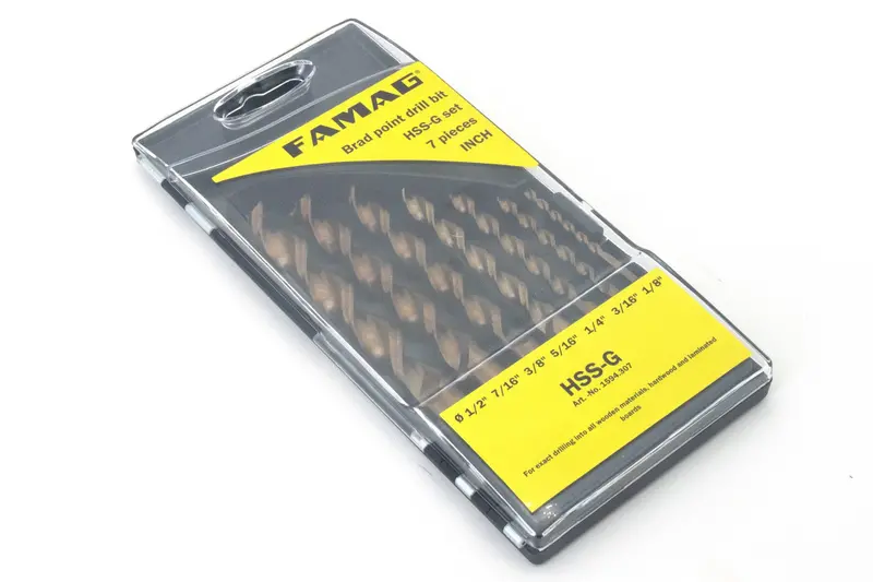 Famag Hss-G Brad Point Bit Set – 7-Piece Fractional Range (1/8"–1/2") For Accurate Drilling In Wood 1