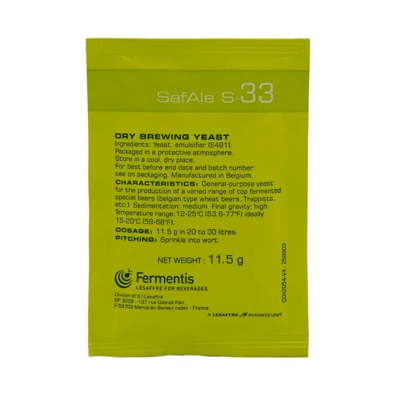 Fermentis Safbrew S-33 Dry Ale Yeast – 11.5 G Single Sachet 1