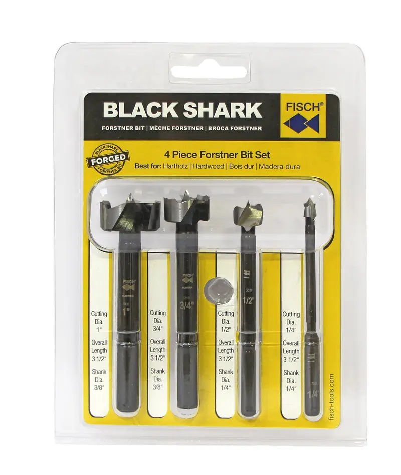 Fisch Black Shark 4-Piece Imperial Forstner Bit Set — Clamshell Packaging (1/4"–1", 1/4" Increments) 1