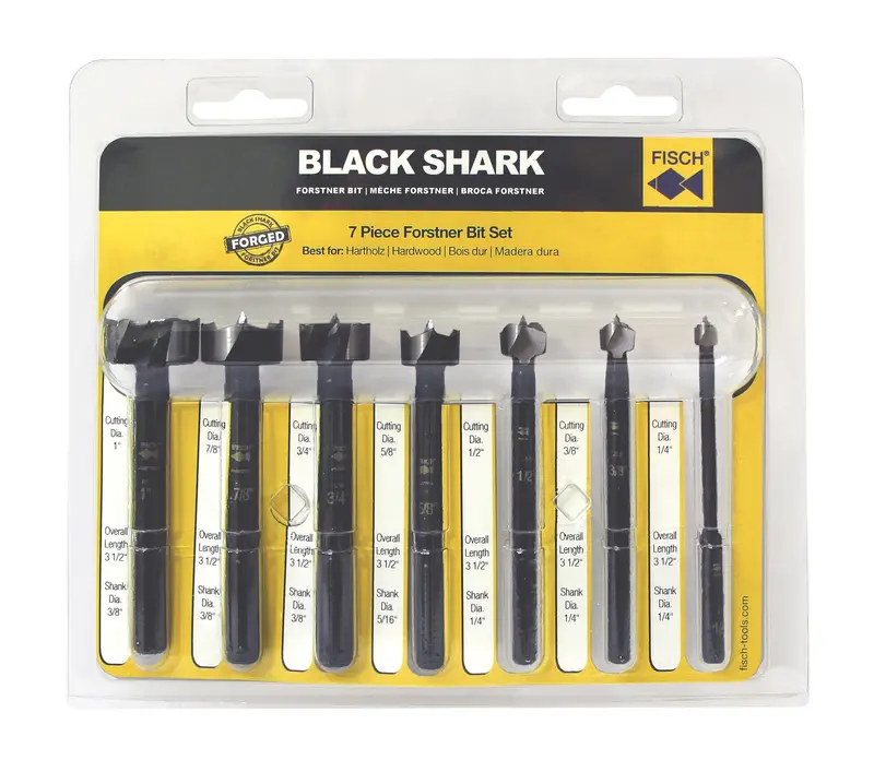 Fisch Black Shark 7-Piece Imperial Forstner Bit Set — Blister-Packaged (1/4"–1", 1/8" Increments) 1