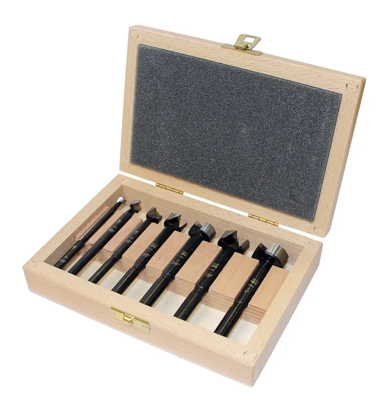 Fisch Black Shark 7-Piece Imperial Forstner Bit Set — Wooden Box Presentation (1/4"–1", 1/8" Increments) 1