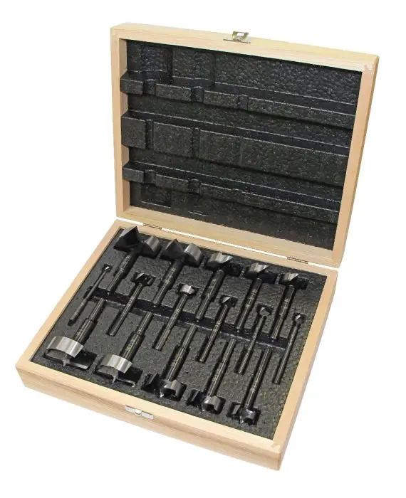 Fisch Black Shark Forstner Bit Set – 16-Piece Imperial, Wooden Storage Box 1