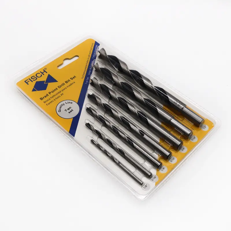 Fisch Imperial Brad Point Drill Bit Set — 7-Piece Chrome Vanadium Steel, Double-Flute (1/8"–1/2") 1