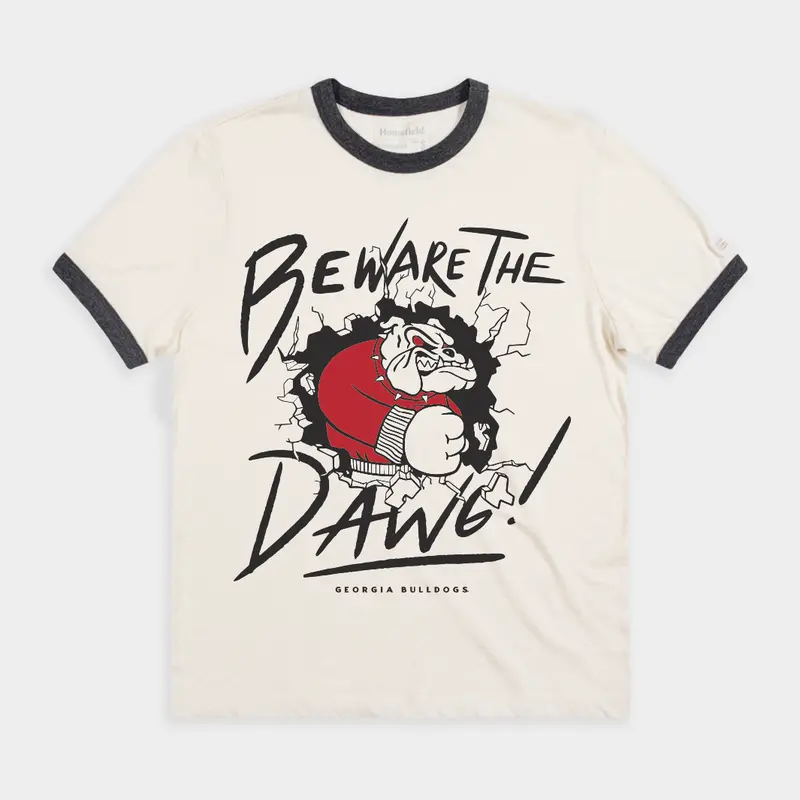 Georgia Bulldogs "Beware The Dawg!" Ringer Tee – Iconic Athens Team Statement 1