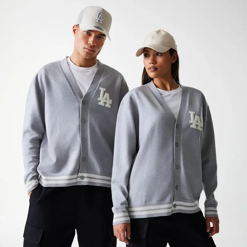 La Dodgers Grey Knit Mlb Cardigan For Women 1