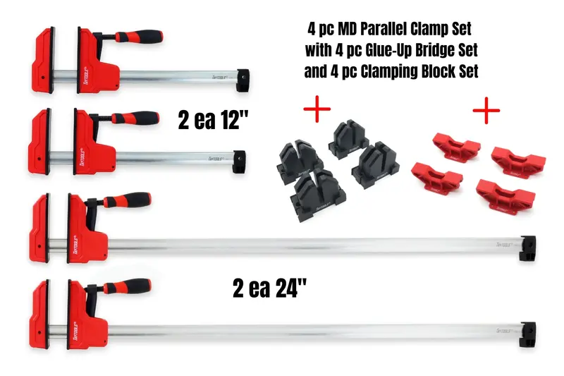 Medium-Duty 12-Piece Parallel Clamp Kit — Includes 4 Clamps (2×12", 2×24"), Corner Blocks, And Glue-Up Bridge 1