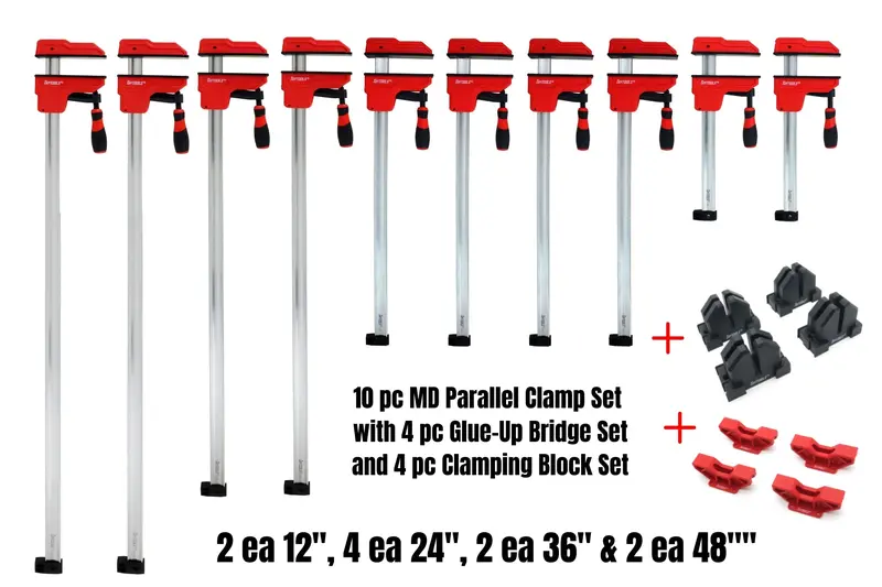 Mega Md 18-Piece Parallel Clamp System — 10 Clamps, Corner Blocks, And Glue-Up Bridge 1