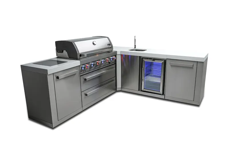 Mont Alpi Mai805-90Bev – Original L-Shaped 6-Burner Outdoor Kitchen Grill With Beverage Center Upgrade 1