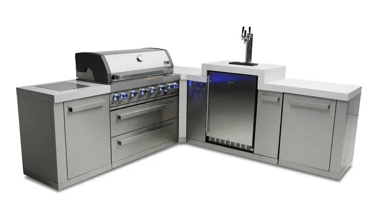 Mont Alpi Mai805-90Keg – Original L-Shaped 6-Burner Outdoor Kitchen Grill With Built-In Kegerator 1