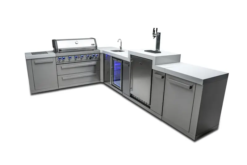 Mont Alpi Mai805-90Kegbev – Original L-Shaped 6-Burner Outdoor Kitchen Grill With Kegerator & Beverage Center Combo 1