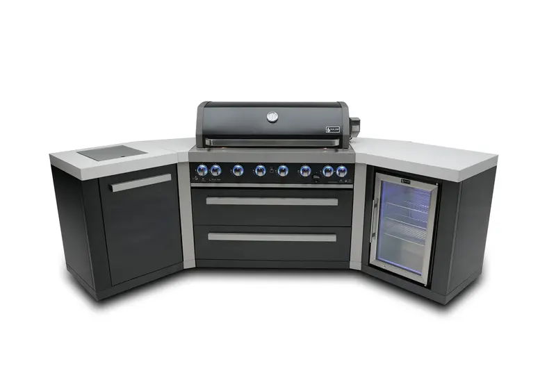 Mont Alpi Mai805-Bss45Fc – Black Stainless Steel 6-Burner Outdoor Kitchen Island With 45° Corner Design & Refrigerator Cabinet 1