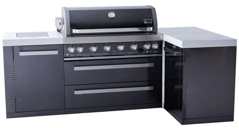 Mont Alpi Mai805-Bss90 – Black Stainless Steel L-Shaped 6-Burner Outdoor Kitchen Grill Base Unit 1